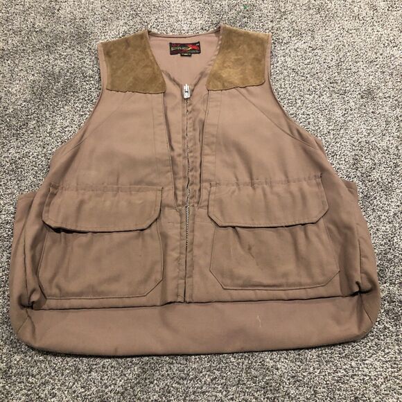 VTG 10x Vest Mens M Brown Hunting Suede Shoulder Patch Shooting Shotgun - Picture 1 of 11